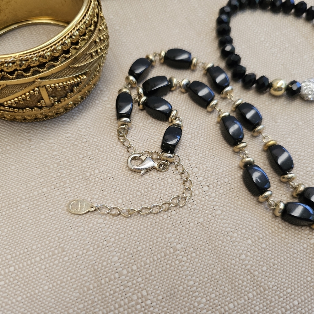 SET! Carolina Herrera Bead Necklace, Brass Cuff, & Black Bead Bracelet SET! - Picture 3 of 14